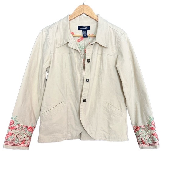 Denim & Co. Jackets & Blazers - Denim & Co Jacket Medium‎ Cream Embroidered Casual Coastal Cowgirl Rodeo Western